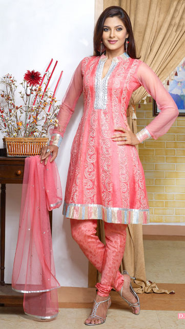 Orange Colorued Short Anarkali with Designer Sandals