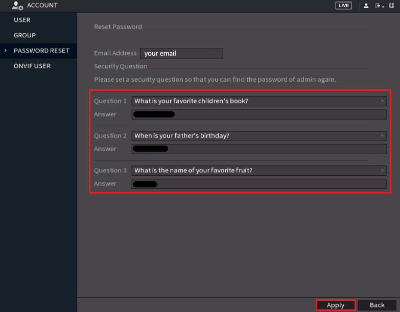 How to Modify Password Security Questions on a Dahua Recorder