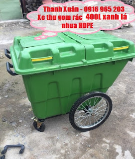 Xe thu gom rác 400 lít nhựa hdpe 4 bánh xe Xe thu gom rác 400 lít nhựa hdpe màu xanh lá