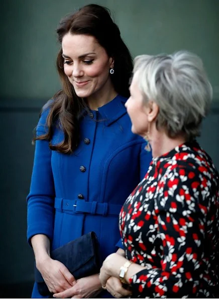 Kate Middleton wore Eponine London Belted Coat, Russell and Bromley Clutch, Gianvito Rossi Suade pumps