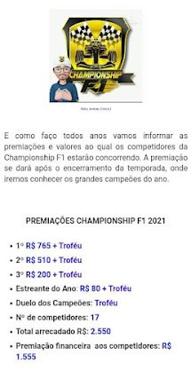EXTRATO FINANCEIRO CHAMPIONSHIP F1 2021