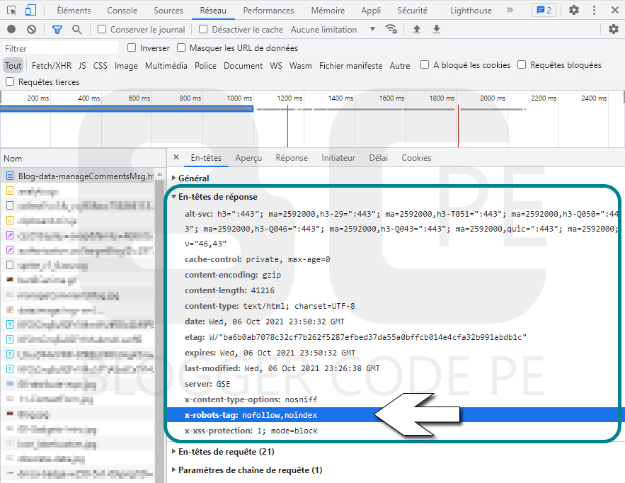 Consulter l'entête HTTP d'une page web sur Google Chrome.