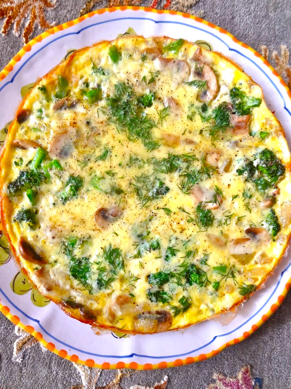 Scrumpdillyicious Broccoli, Mushroom & Dill Frittata with Cheddar