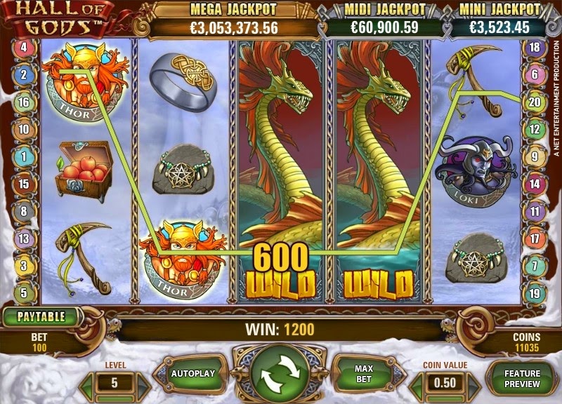 Hall of Gods Video Slot Screen