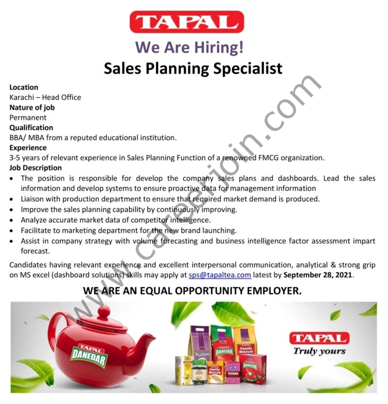 Jobs in Tapal Tea Pvt Ltd