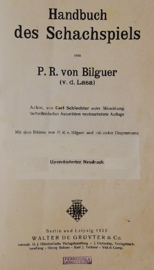 Portadilla del Handbuch des Schachspiels Portadilla del Handbuch des Schachspiels, Berlín 1922