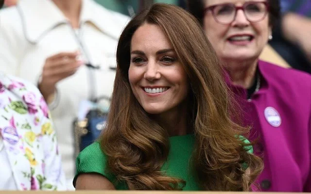 Kate Middleton wore a green denver cloqué midi dress from Emilia Wickstead. Kiki McDonough green tourmaline and green amethyst earrings