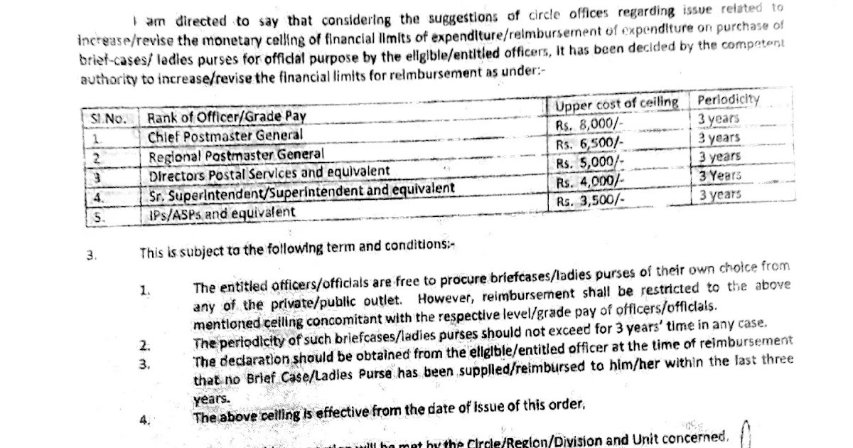 Ceiling for Purchase of Briefcase/Ladies Purses For Officers