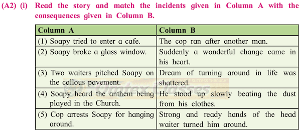 (A2) (i) Read the story and match the incidents given in Column A with the consequences given in Column B. Column A Column B (1) Soapy tried to enter a cafe. The cop ran after another man. (2) Soapy broke a glass window. Suddenly a wonderful change came in his heart.