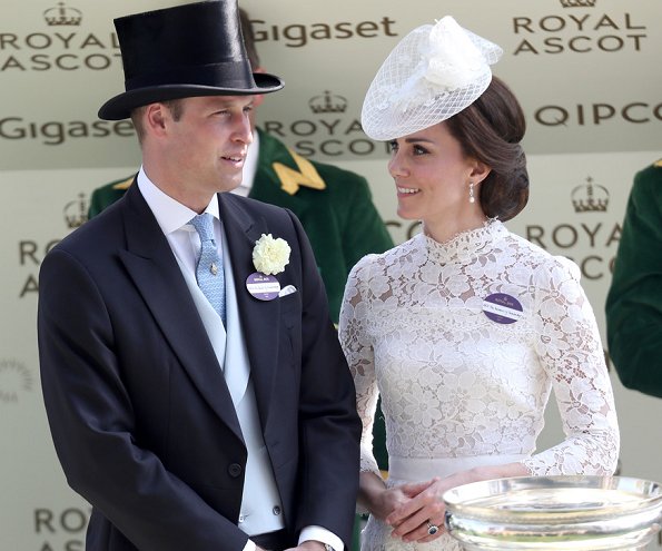 Queen Elizabeth, Duchess Camilla, Duchess Catherine, Countess Sophie of Wessex, Princess Beatrice, Princess Eugenie, Zara Phillips, Kate Middleton wore lace dress
