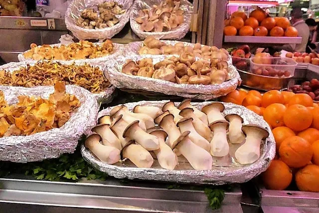Mushrooms at Mercat Central in Valencia Spain