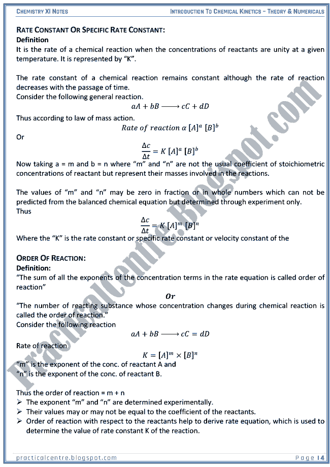 Introduction To Chemical Kinetics - Theory And Numericals (Examples And Problems) - Chemistry XI