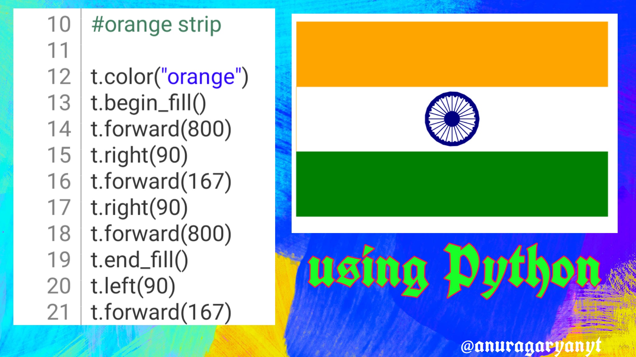 Draw Indian Flag using PYTHON | How to draw indian Flag using PYTHON