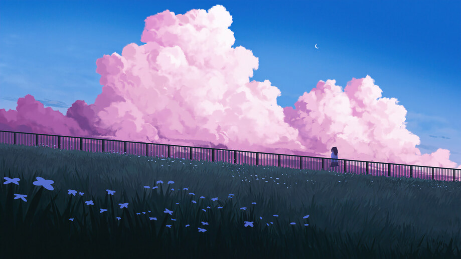 Anime Girl Alone Clouds Sky Scenery Art 4K Wallpaper iPhone HD Phone #7391l