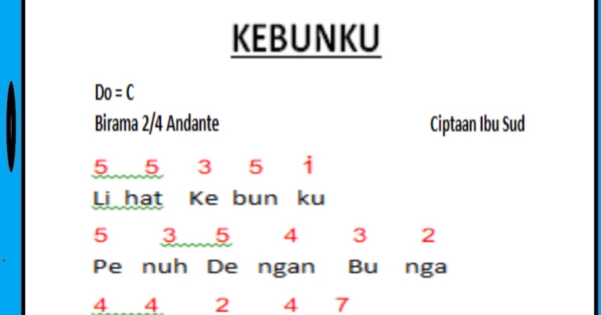 Not Angka Lagu Kebunku Ciptaan Ibu Sud