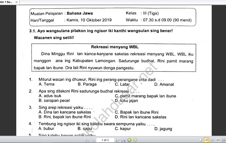 Bahasa Jawa Kelas 3 Sd Revisi Sekolah