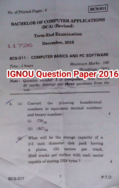 IGNOU Question Paper BCA Computer Basics and pc Software