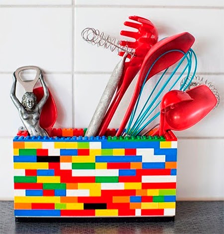 reciclagem Lego, porta utensílios, cozinha, decoração.