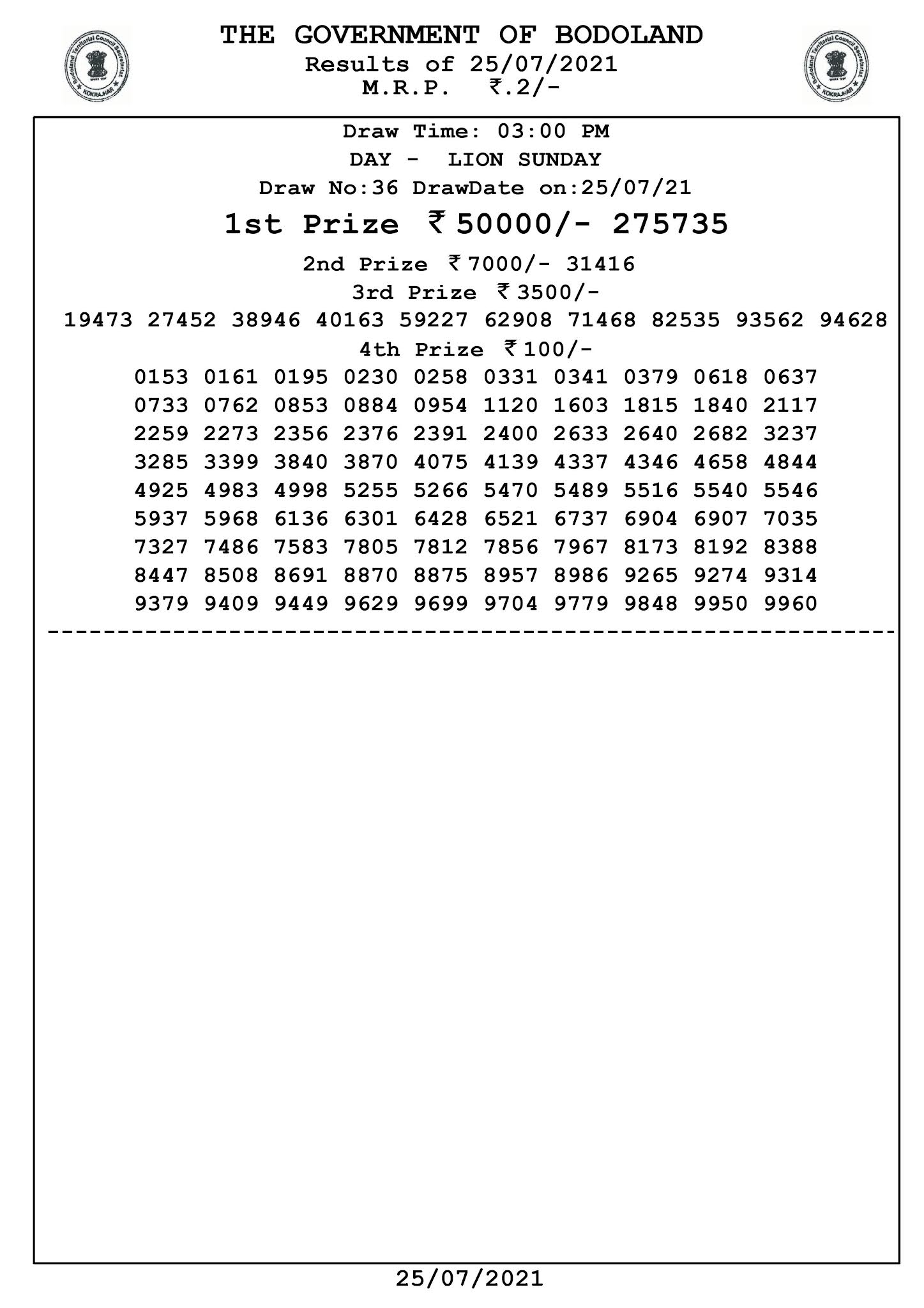 Bodoland Lottery Result Today Bodoland Lottery Result Today