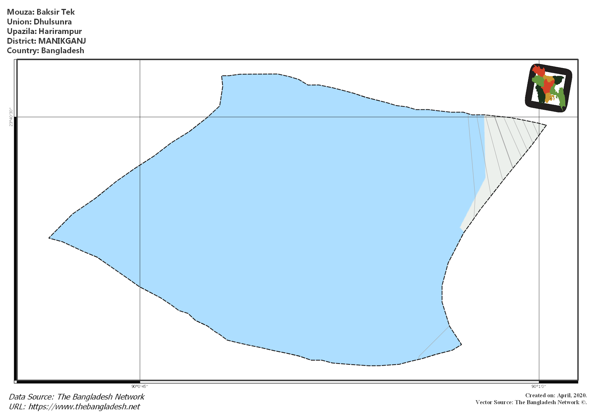 Map of Baksir Tek Mouza of Harirampur Upazila, MANIKGANJ, Bangladesh.