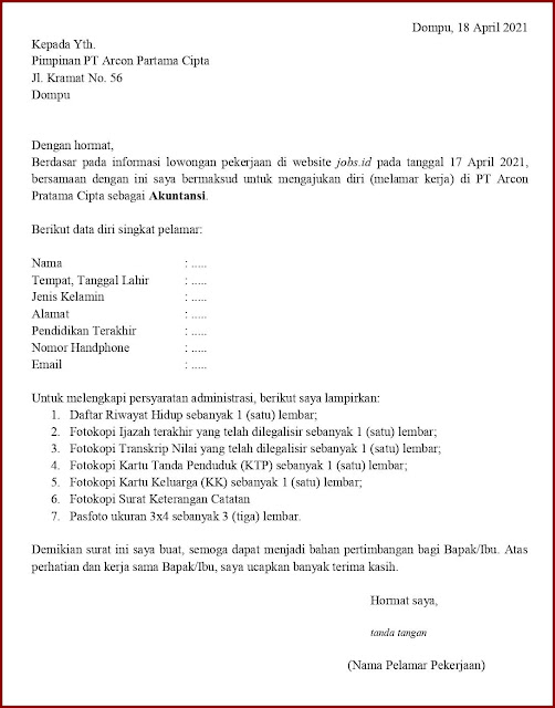 Contoh Surat Lamaran Kerja Untuk Akuntansi (Fresh Graduate) Berdasarkan Informasi Dari Website Contoh Application Letter Untuk Akuntansi (Fresh Graduate) Berdasarkan Informasi Dari Website