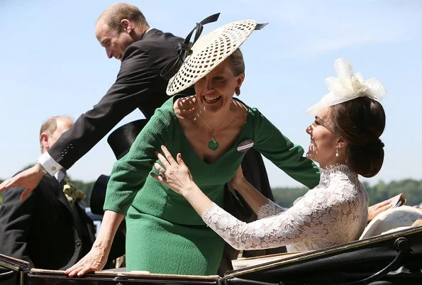Queen Elizabeth, Duchess Camilla, Duchess Catherine, Countess Sophie of Wessex, Princess Beatrice, Princess Eugenie, Zara Phillips, Kate Middleton wore lace dress