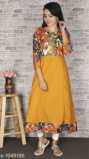 Stylish Yellow Kurti - Women Abstract Printed Crepe Kurti Stylish Yellow Kurti - Women Abstract Printed Crepe Kurti