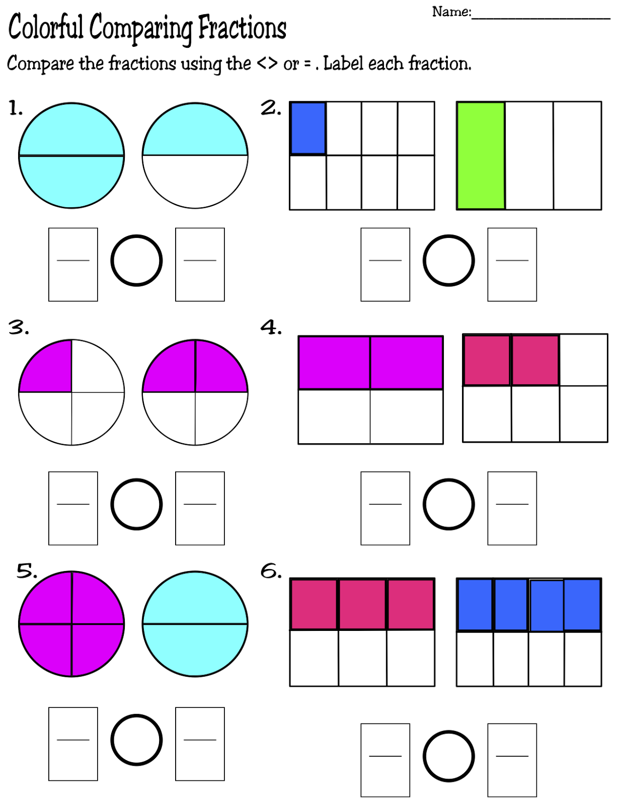 Comparing Fractions With Like Numerators Worksheet - Printable Word