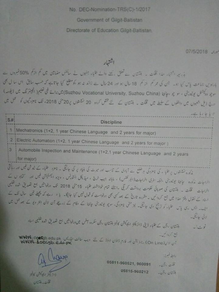 Gilgit-Baltistan Career Forum: Government Of Gilgit-Baltistan Chines ...
