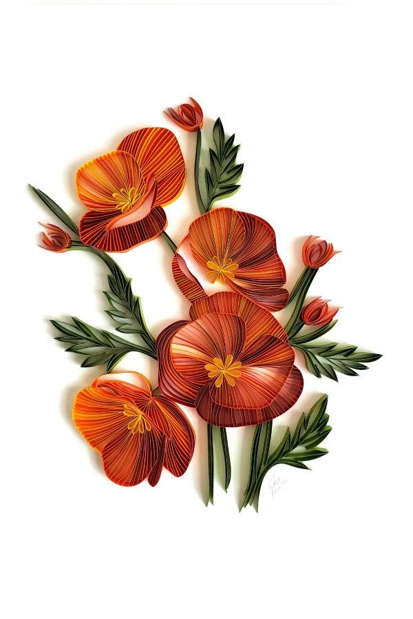 rust color on-edge modern quilled flower arrangement