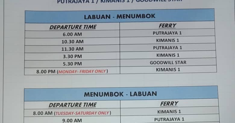 Jadual Feri Menumbok Labuan 2018 - meixstant