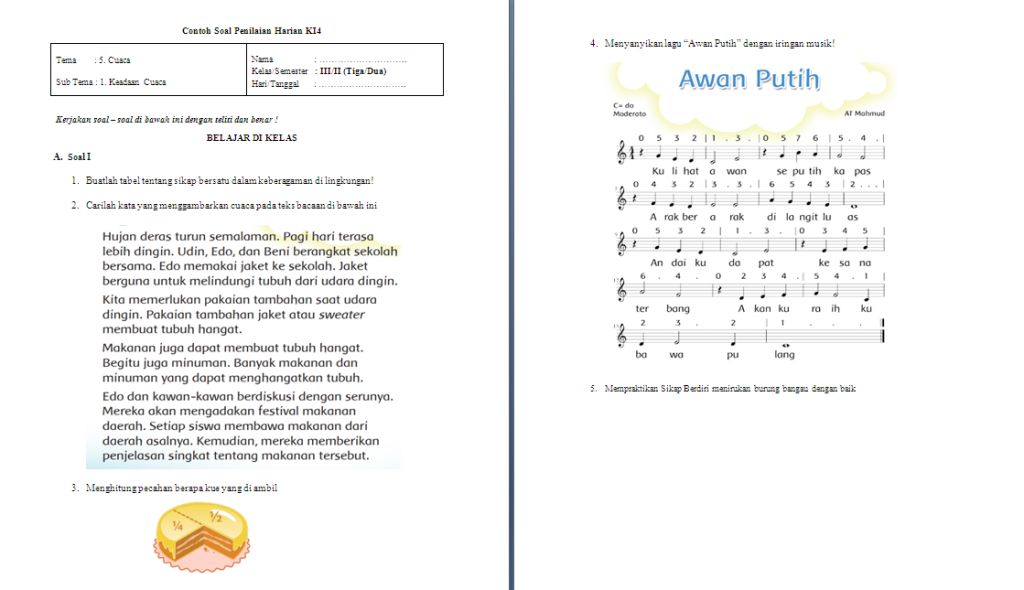 Soal PH Kelas 3 SD/MI Tema 5