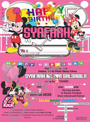 undangan custome ulang tahun motif mickey mouse