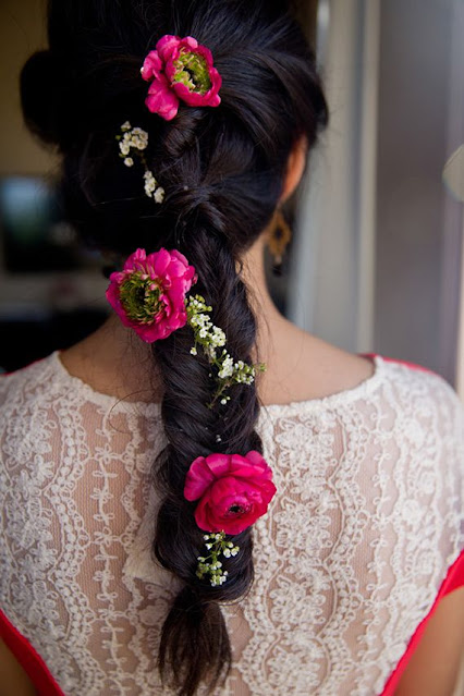 Hairstyles with flowers for Indian wedding