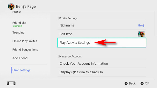في إعدادات مستخدم Nintendo Switch ، حدد "Play Activity Settings".