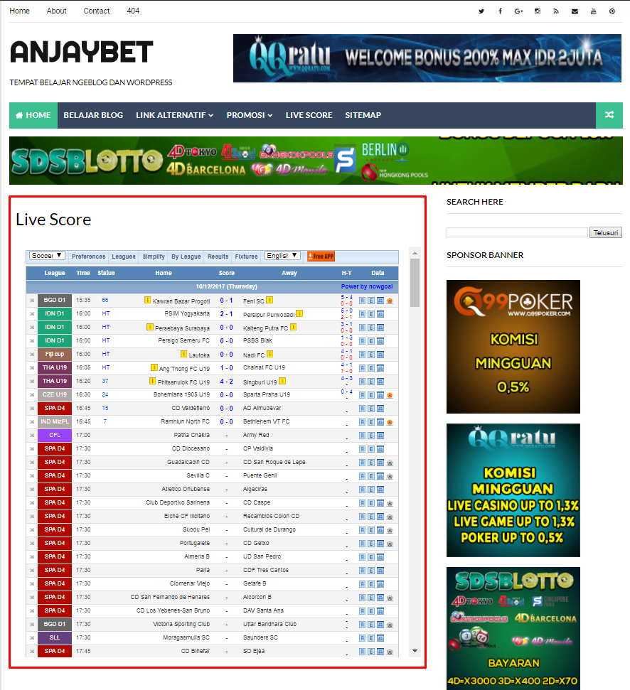 Cara Pasang Live Score Gratis di Blogspot Anjaybet