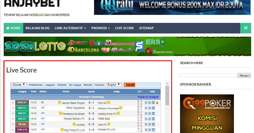 Cara Pasang Live Score Gratis di Blogspot Anjaybet