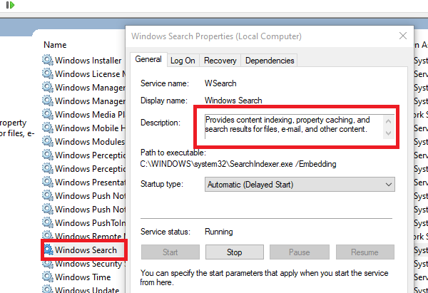 Start Windows Search-service opnieuw