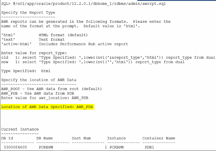 kabel Fodgænger telt Davis Apps DBA: Generating AWR Report for PDB