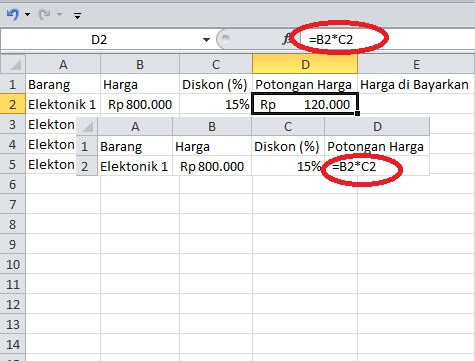 rumus potongan harga di excel