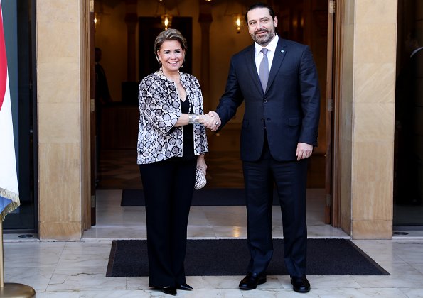 Grand Duchess Maria Teresa visited President General Michel Aoun at Baabda Palace, and Prime Minister Saad Hariri. Ralph Lauren dress