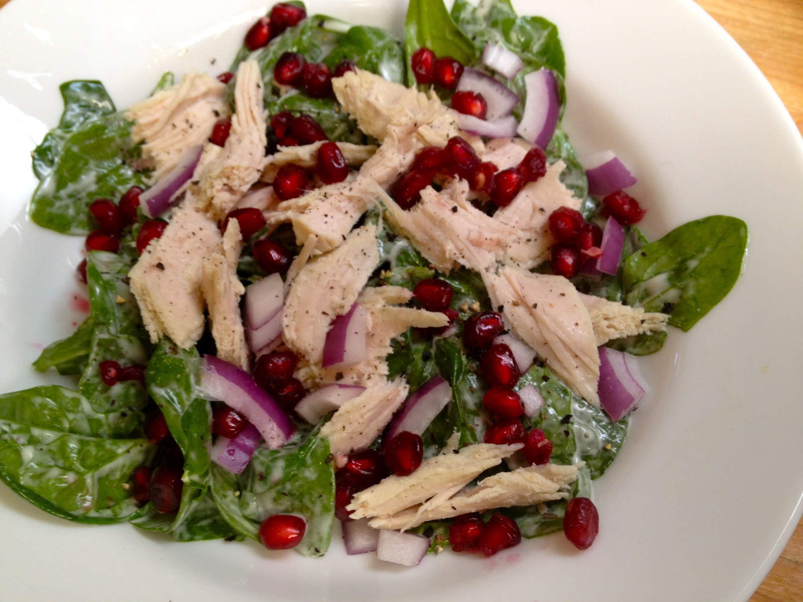 Spinach Salad with Turkey and Pomegranate Seeds