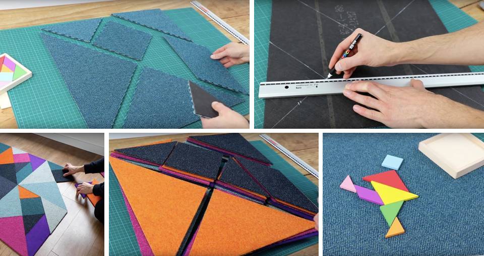 Recycled leftover Carpet Tiles into DIY Tangram Puzzles Inspired