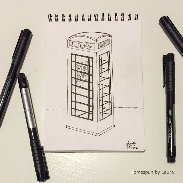 homespun by laura daily doodle pen drawing london UK phone vintage telephone booth call box