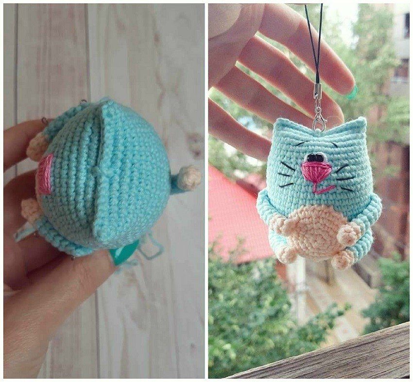 Crochet mini cat bag charm tutorial