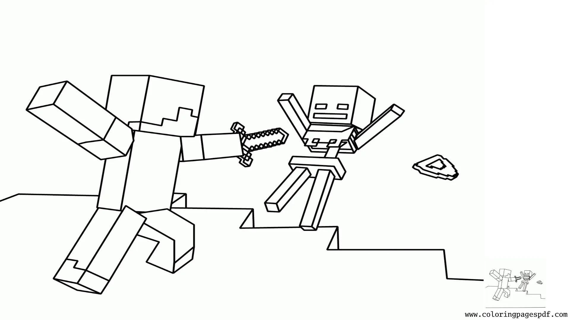 Coloring Page Of Steve Fighting A Skeleton