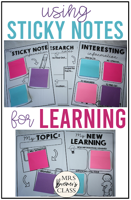 Sticky Note learning templates for research, projects, gathering information, and more in First Grade and Second Grade