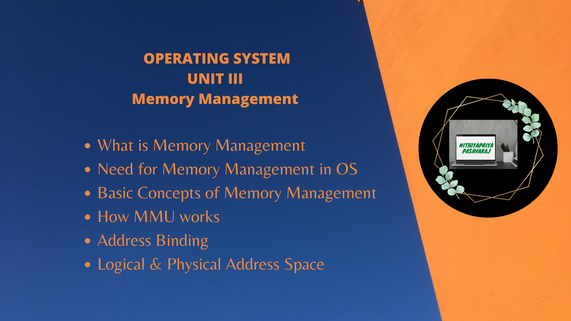OPERATING SYSTEM UNIT III Memory Management Basic Concept of
