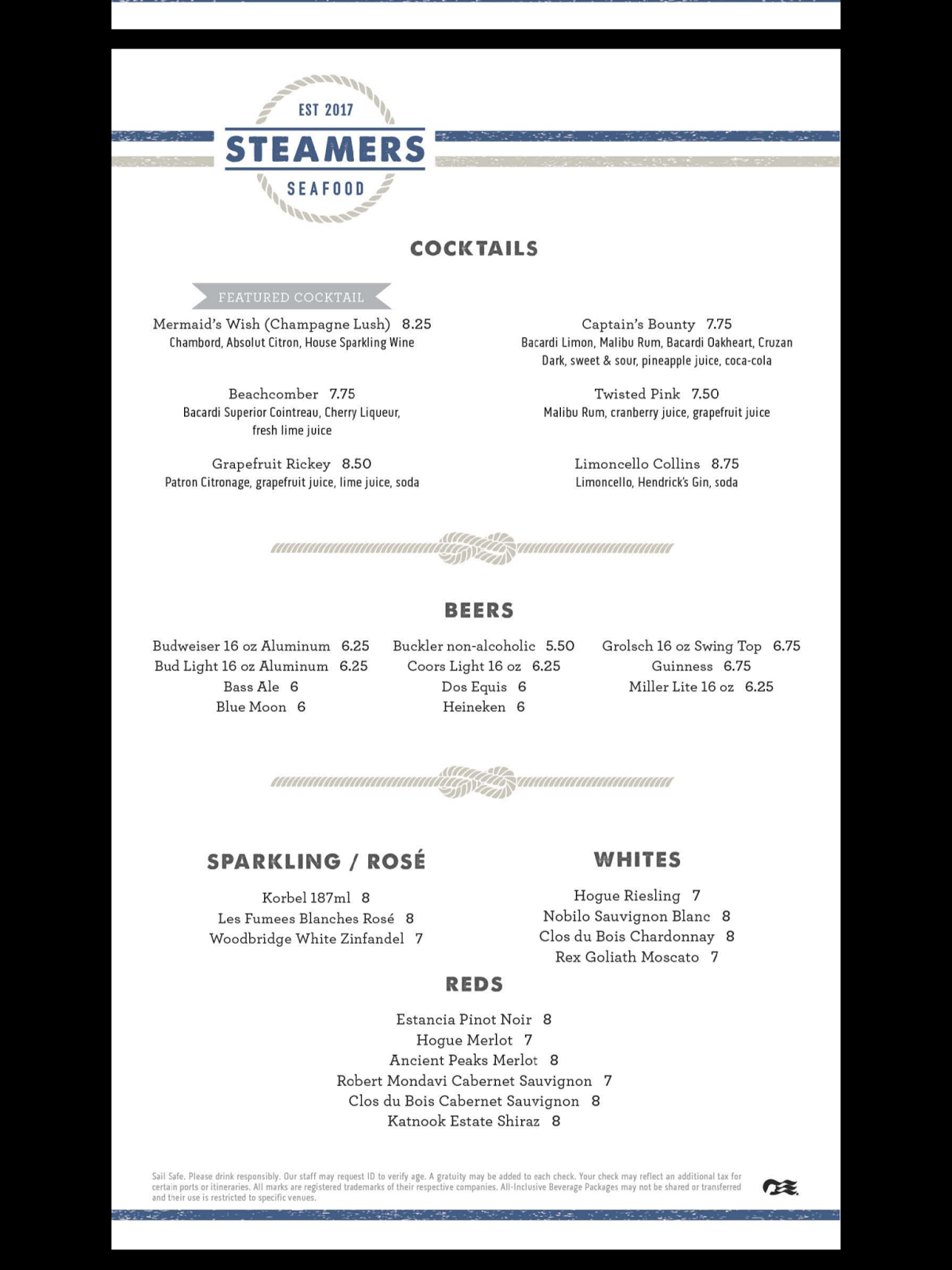 Vickie and Bernie Travel New Specialty Restaurant Menus on Caribbean