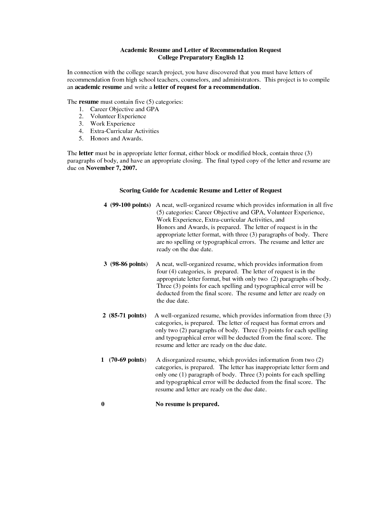 Resume For Letter Of Recommendation - Resume For Letter Of Recommendation